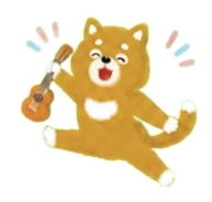 ウクレレを持つ柴犬